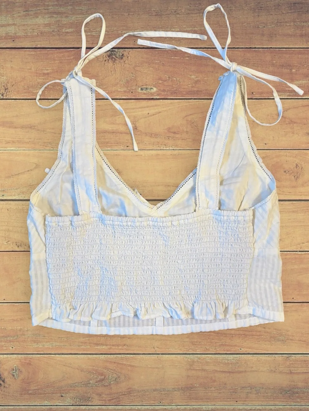 NWOT AE Tie Shoulder Corset White Tank Top Crop - Picture 2 of 6